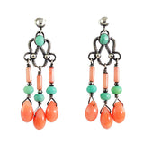 Silver, peach coral and turquoise dangle earrings - amisha rathod - 1