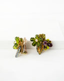 Vintage style hand beaded green flower clip on earrings