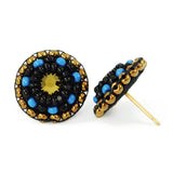 Black teal blue gold stud earrings