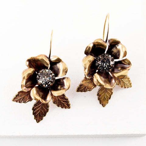 Brass flower statement earrings