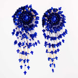 Vintage style beaded confetti earrings | Blue white statement clip-ons