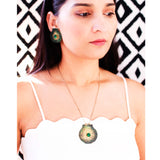 Scallop shell earrings | Big clip on studs with green stone