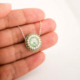 Mint green dainty pendant necklace with silver chain