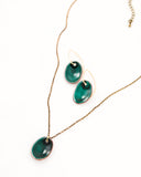 Green enamel petal drop earrings | Oval drop earrings
