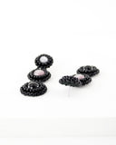 Long black stud statement earrings | hand beaded earrings