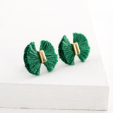 Green tassel earrings | Fringe fan stud earrings