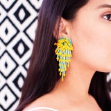 Beaded statement earrings in turquoise & mango yellow