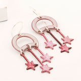 Pink gray moon stars statement earrings