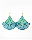 Teal, mint green, turquoise Moroccan inspired fan earrings