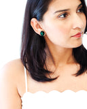Emerald green  black stud earrings