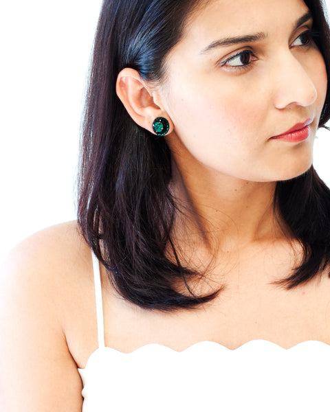 black dress green earrings Glenda Emerald Green Rhinestone Earrings – Shop the Mint main image 1