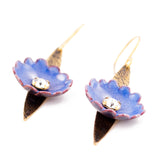 Lavender dangle earrings | Enamel flowers brass drops