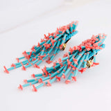 Pink coral & turquoise beaded statement clip on earrings