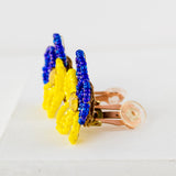 Hand beaded pansy flower earrings | Big clip on earrings