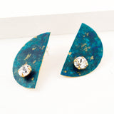 Half circle teal green stud earrings with Swarovski crystal
