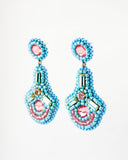 Beaded statement peach blue dangles with swarovski crystals