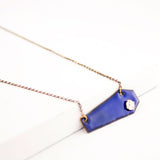 Geometric pendant necklace with cobalt blue enamel & clear crystal