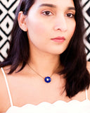 Royal blue dainty pendant choker necklace with clear crystal