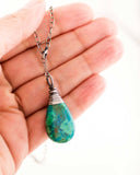 Chrysocolla pendant necklace with silver wire wrapping & chain