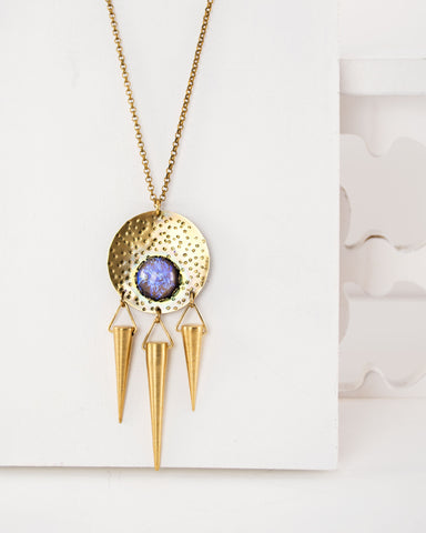 Celestial necklace | brass tribal spike and purple opal statement necklace