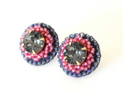 Gray pink stud earrings - Exquistry - 1