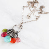 Silver mint green pink orange gemstones necklace - Exquistry - 2