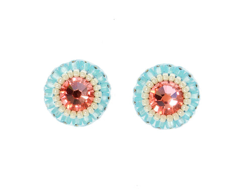 Peach pink light blue stud earrings - Exquistry
