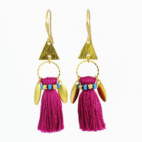 Plum earrings | tassel earrings | gold brass earrings