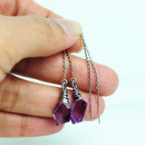 Amethyst threader earrings | Silver thread earrings | Purple earrings