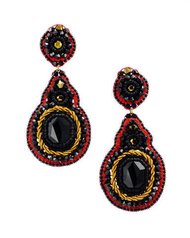 Black red gold statement dangle earrings - Exquistry