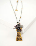 Brass silver mixed metal necklace with gemstones