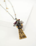 Brass silver mixed metal necklace with gemstones