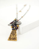 Brass silver mixed metal necklace with gemstones