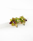 Vintage style hand beaded green flower clip on earrings