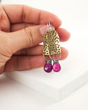 Brass and silver dangles with pink corundum quartz