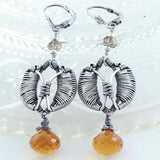 Silver tulip earrings | yellow citrine earrings | unique dangle earrings