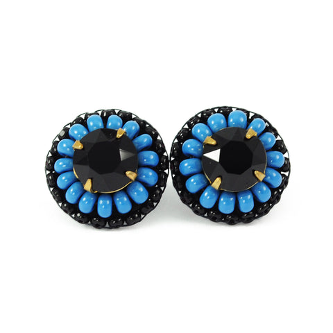 Black teal stud earrings