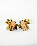 Vintage style hand beaded green flower clip on earrings