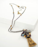 Brass silver mixed metal necklace with gemstones