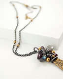 Brass silver mixed metal necklace with gemstones