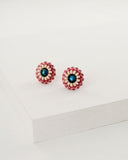 Small blue, vintage rose pink stud earrings