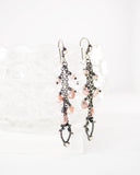 Silver chain dangle earrings with blush pink quartz