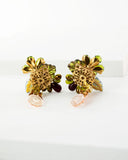 Vintage style hand beaded green flower clip on earrings