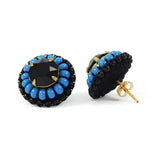 Black teal blue stud earrings