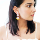 Baby Pink Yellow Beaded Statement Dangle Earrings