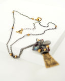 Brass silver mixed metal necklace with gemstones