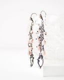 Silver chain dangle earrings with blush pink quartz