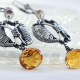 Silver tulip earrings | yellow citrine earrings | unique dangle earrings