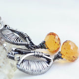 Silver tulip earrings | yellow citrine earrings | unique dangle earrings