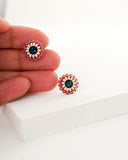 Small blue, vintage rose pink stud earrings